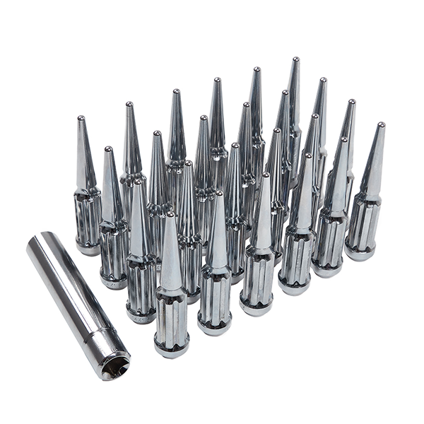 Chrome One Piece Spline Drive Spiked Lug Nuts with Key.
