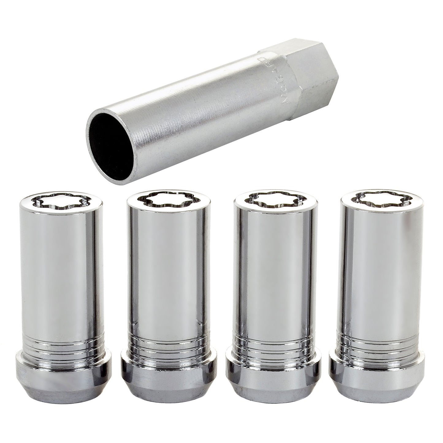 McGard 25110. Chrome Tuner Style Cone Seat Wheel Lock Set (M14 x 1.5 Thread Size)
