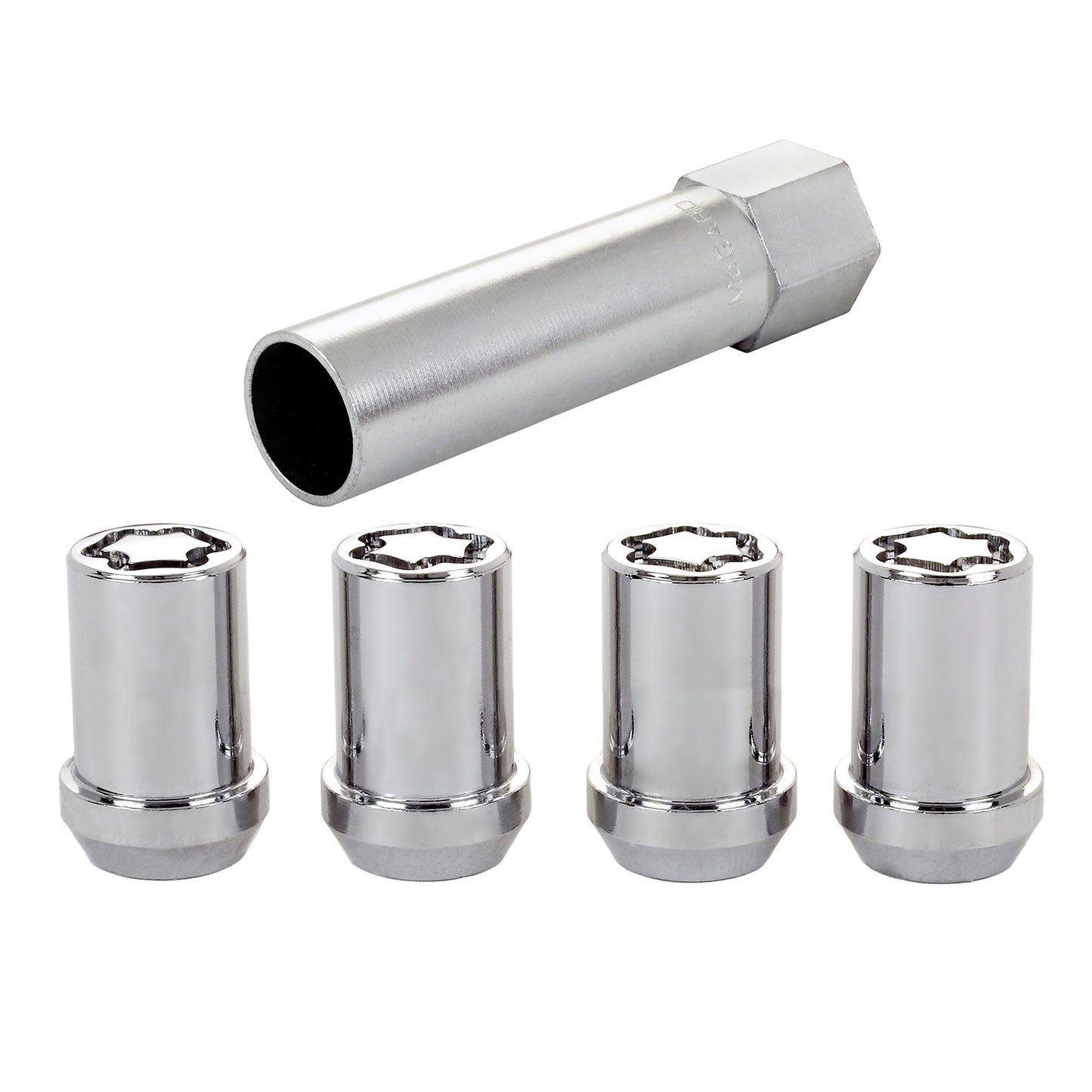 McGard 25254. Chrome Tuner Style Cone Seat Wheel Lock Set (M12 x 1.25 Thread Size)