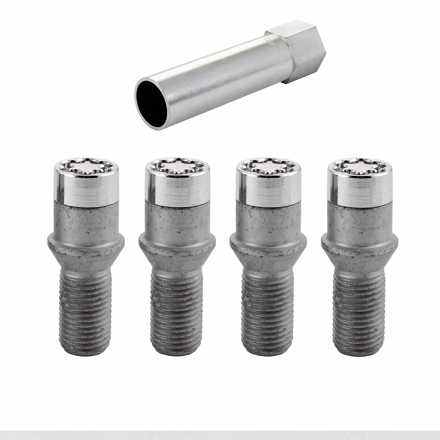 McGard 27200. Chrome Tuner Bolt Style Cone Seat Wheel Lock Set (M14 x 1.5 Thread Size