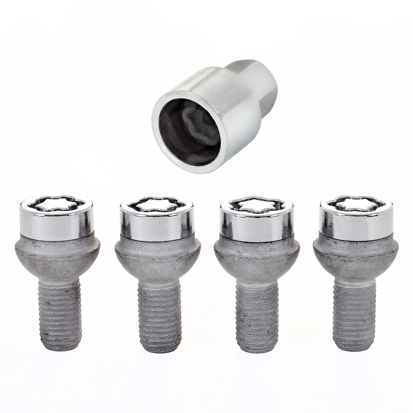 McGard 28175. Chrome Bolt Style Radius Seat Lock Bolt Set (M12 x 1.5 Thread Size