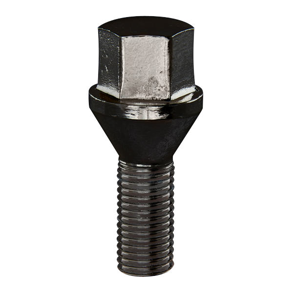Black Cone Seat Lug Bolts 19mm Hex. OEM Replacement for Dodge/Jeep/Fiat Vehicles