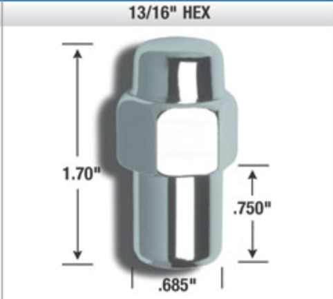 Standard Mag Closed End Lug Nuts. 21mm Hex