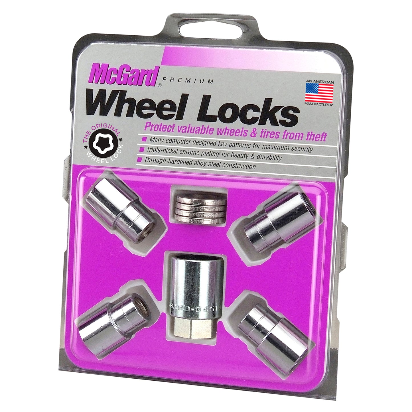 McGard 21156. Chrome Regular Shank Wheel Lock Set (M12 x 1.5 Thread Size) – Set of 4 Locks, 4 Washers and 1 Key.