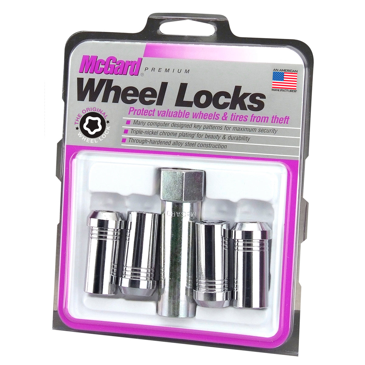 McGard 25110. Chrome Tuner Style Cone Seat Wheel Lock Set (M14 x 1.5 Thread Size)