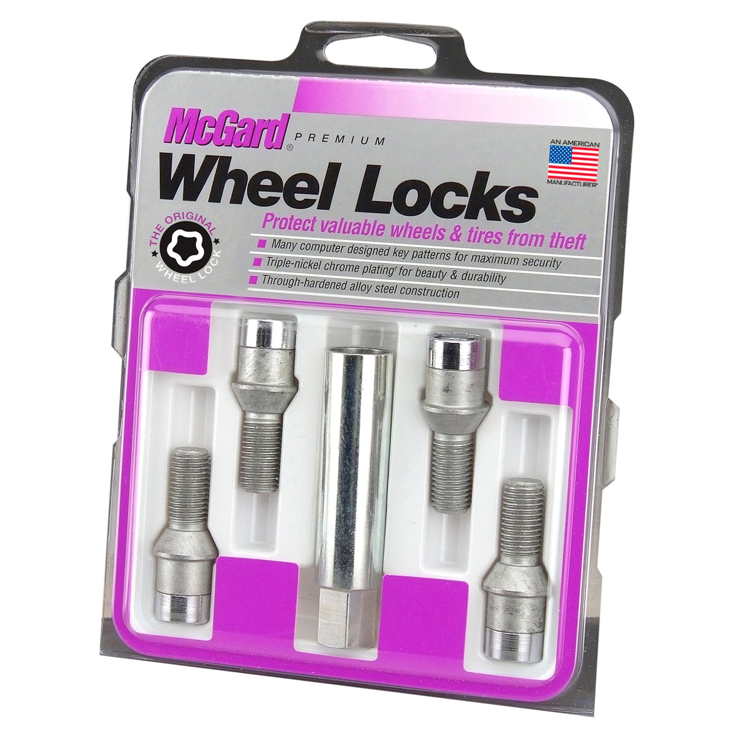 McGard 27200. Chrome Tuner Bolt Style Cone Seat Wheel Lock Set (M14 x 1.5 Thread Size