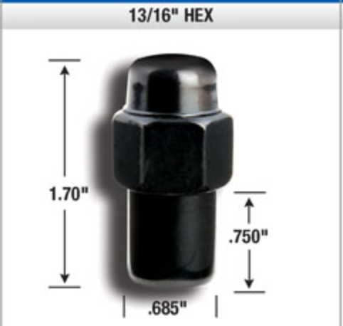 Standard Mag Black Closed End Lug Nuts. 21mm Hex