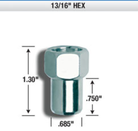 Standard Mag Open End Lug Nuts. 21mm Hex