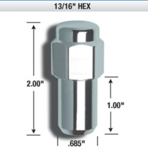 Extended Mag Closed End Lug Nuts. 21mm Hex