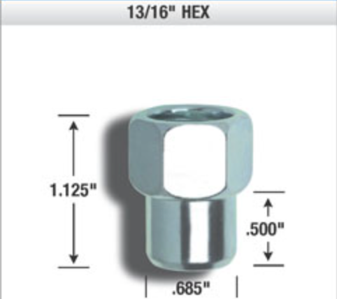Short Mag Open Ended Lug Nuts. 21mm Hex