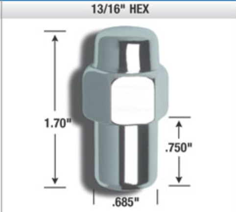 Standard Mag Closed End Lug Nuts. LEFT HAND THREAD. 21mm Hex